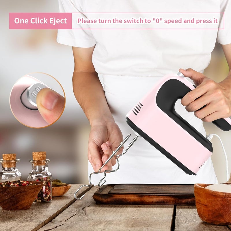 Yomelo 9-Speed Digital Hand Mixer Electric, 400W Powerful DC Motor, Hand Mixer Electric Handheld with Snap-On Storage Case, 5 Stainless Steel Accessories, Beaters, Dough Hooks, Whisk(Pink/Black) - Image 5